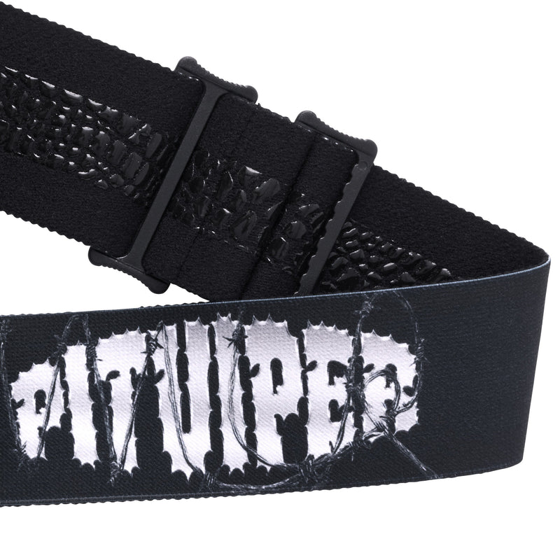 | it_a_strap.JPG | A goggle strap featuring a distressed white graphic of barbed wire and the word 'Pit Viper' in a stylized font, displayed on a clean white background.