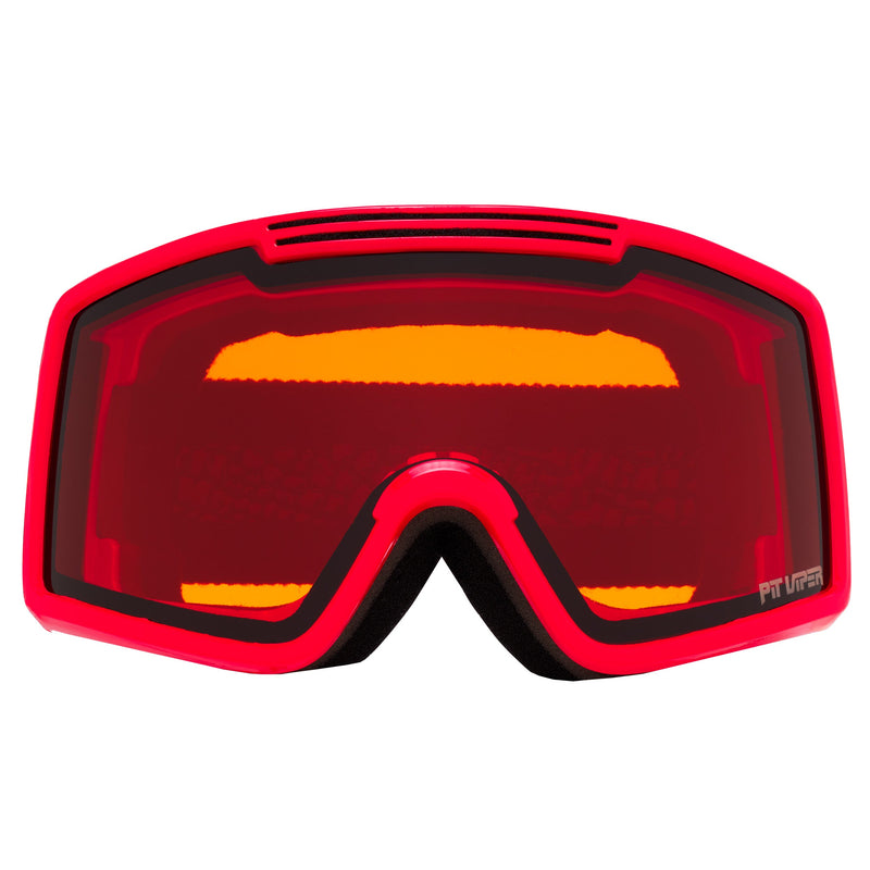 | front_view.JPG | A red pair of goggles against a red background. 