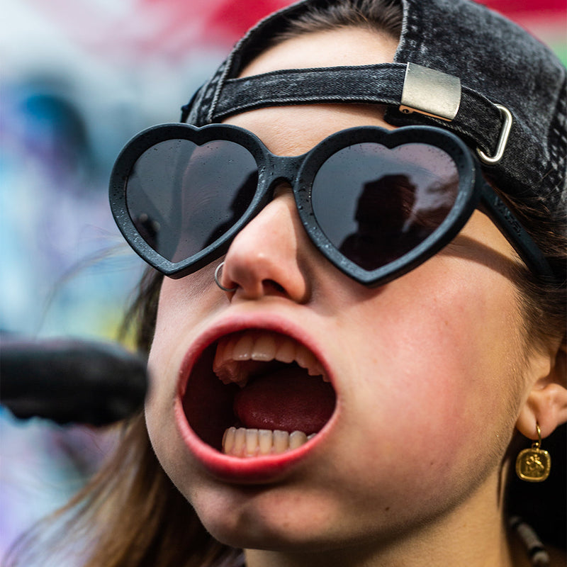/ Smoke | photo_of_person.JPG | Woman with mouth open in the Blacking Out Admirer from Pit Viper Sunglasses