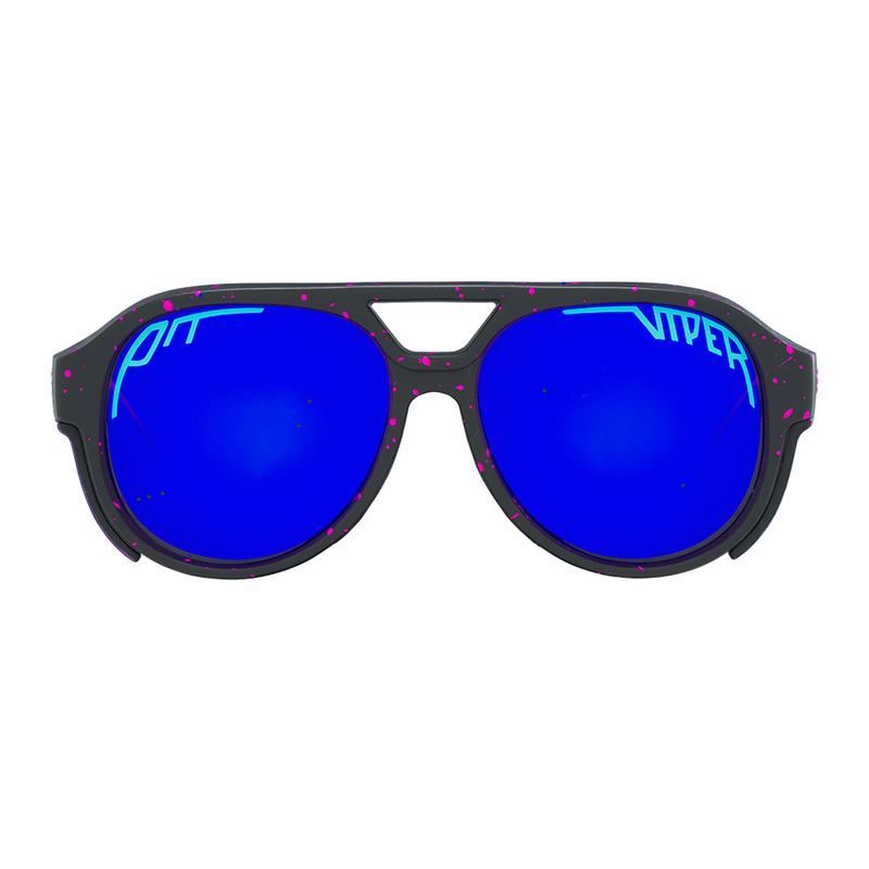 Polarized Z87+ Purple | full_frontal.JPG | The Ignition Exciter from Pit Viper, glacier glasses style sunglasses with a purple flames on the frame with a blue lens