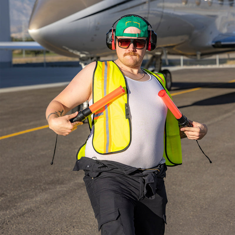 / Brown Fade | photo_of_person.JPG | A man posing as an air traffic controller wearing Pit Viper Sunglasses