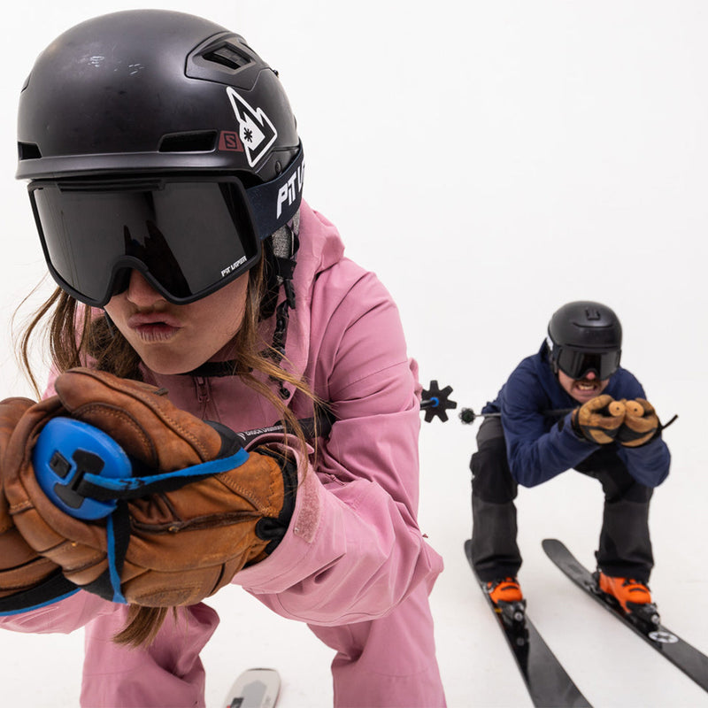 Blue-Purple / Small | wow.JPG | Two people skiing wearing the French Fry Goggles from Pit Viper Sunglasses