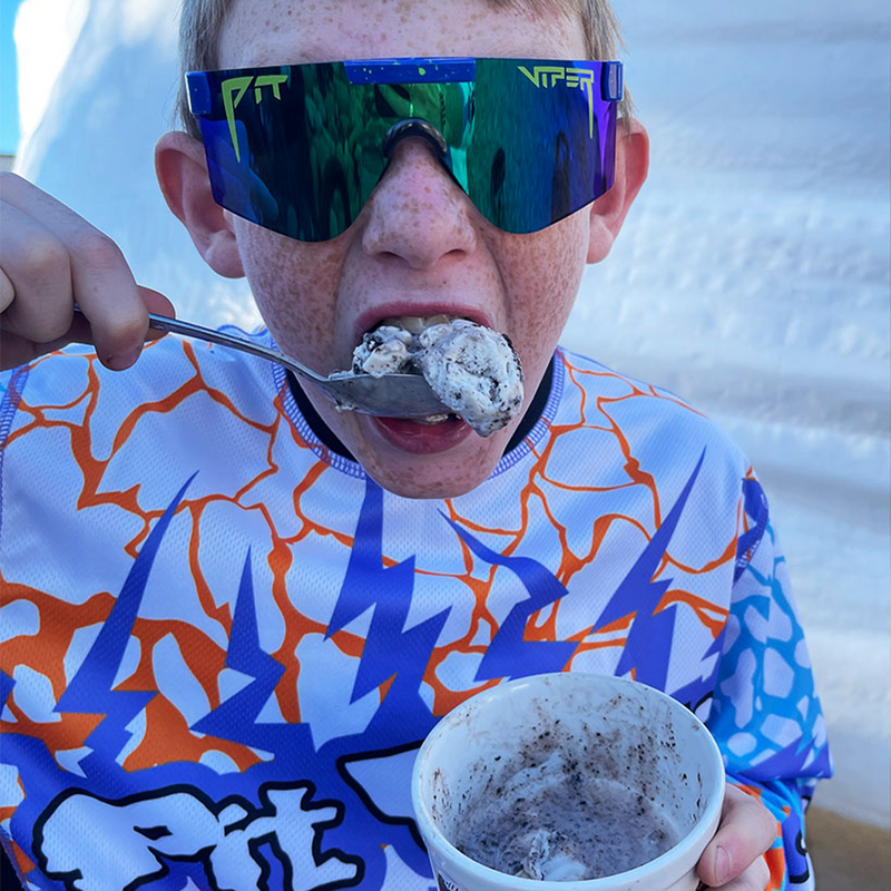  | corn_dog.JPG | Kid eating ice cream wearing The Leonardo XS from Pit Viper Sunglasses