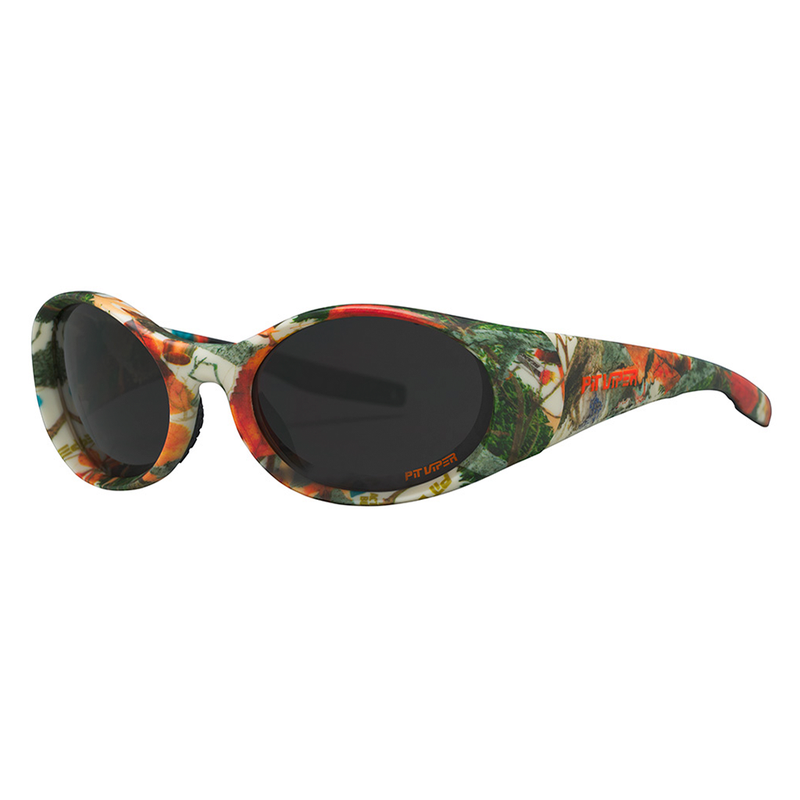  | side_view.JPG | The Actualbush Slammer by Pit Viper, 1999 retro oval sunglasses with deerstalker camouflage on the frame