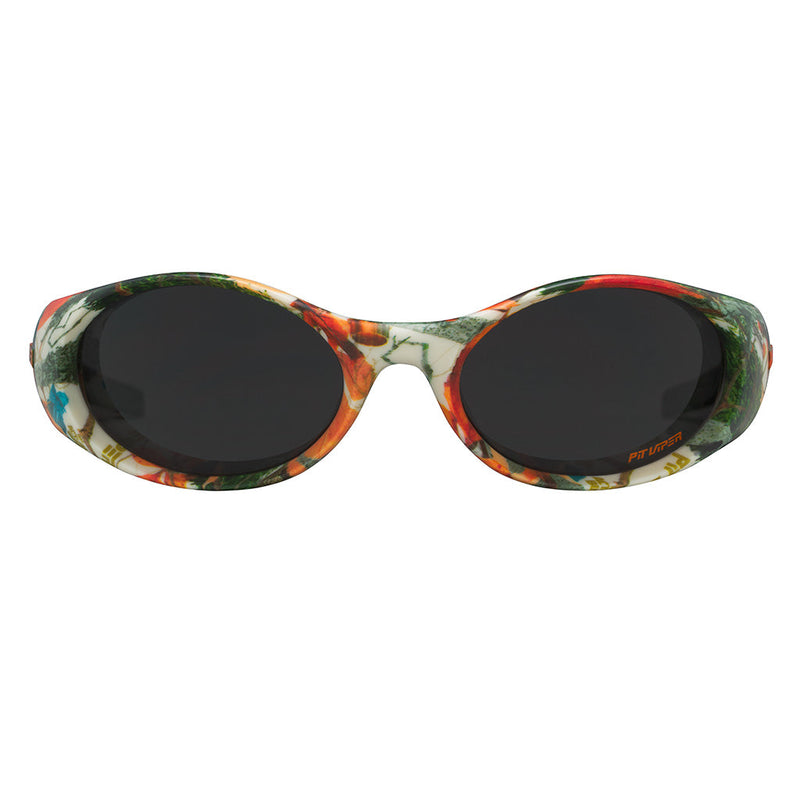  | full_frontal.JPG | The Actualbush Slammer by Pit Viper, 1999 retro oval sunglasses with deerstalker camouflage on the frame