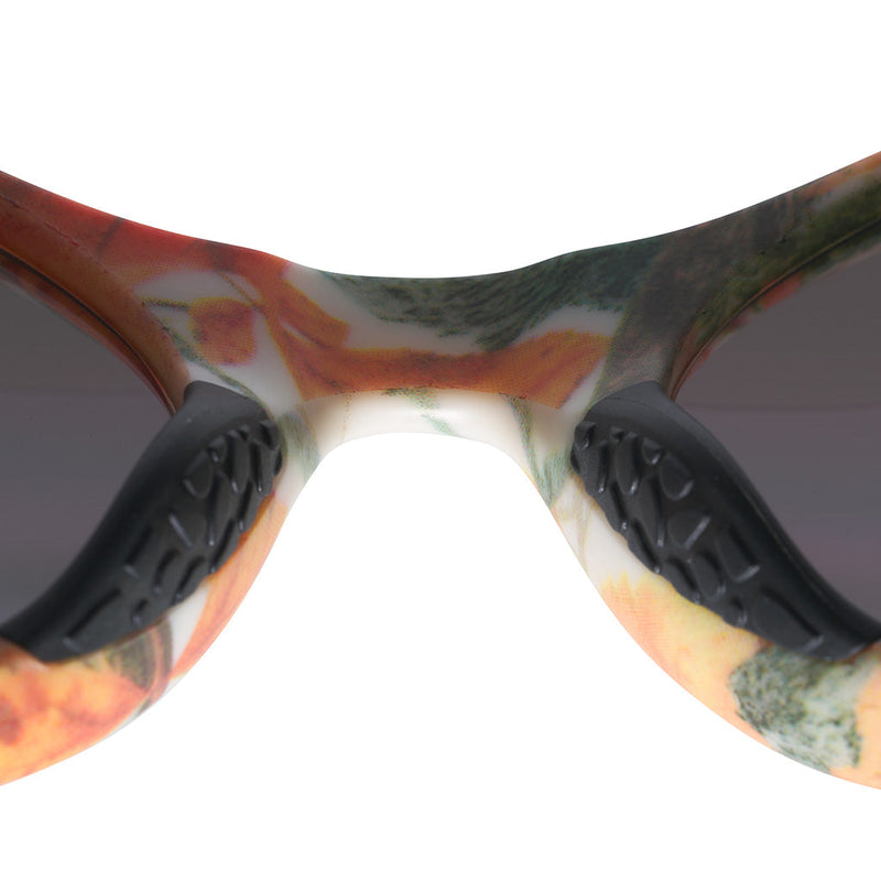 | gotcha_nose.JPG | The Actualbush Slammer by Pit Viper, 1999 retro oval sunglasses with deerstalker camouflage on the frame