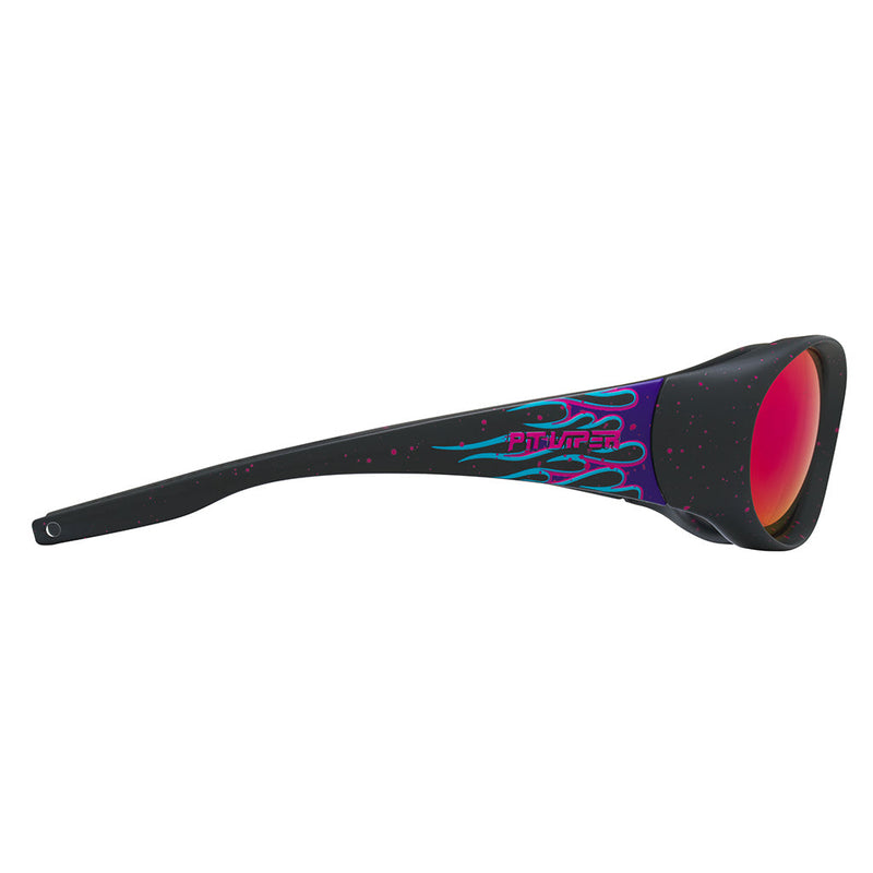 / Pink-Purple | even_more_side_view.JPG |  The Ignition Slammer by Pit Viper, 1999 retro oval sunglasses with purple flames on the lens and a purple lens